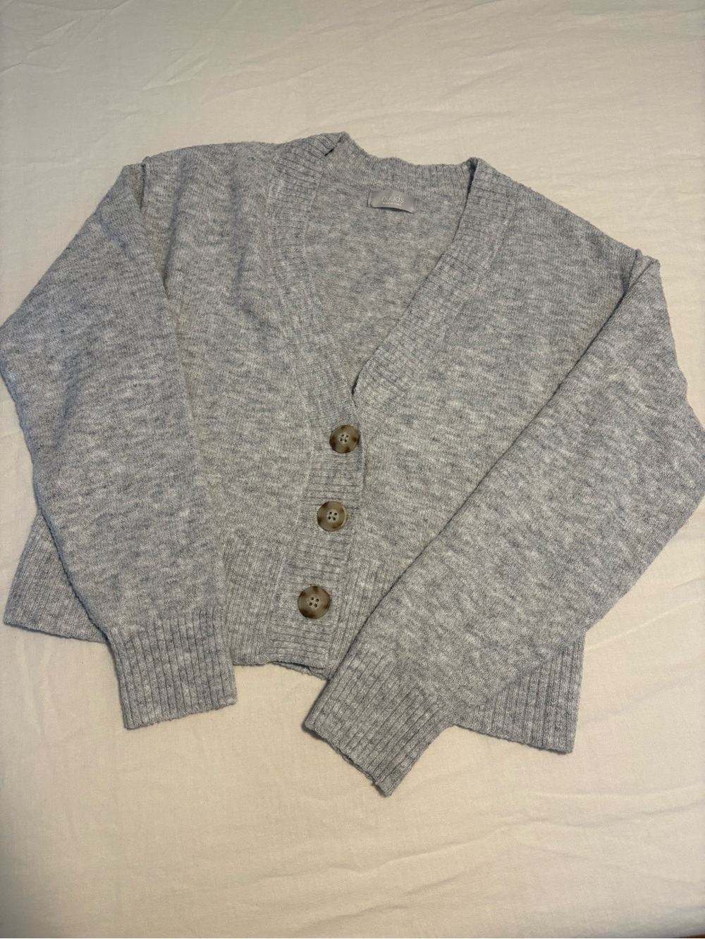 nuuds Light Gray V-Neck Button Front Cardigan